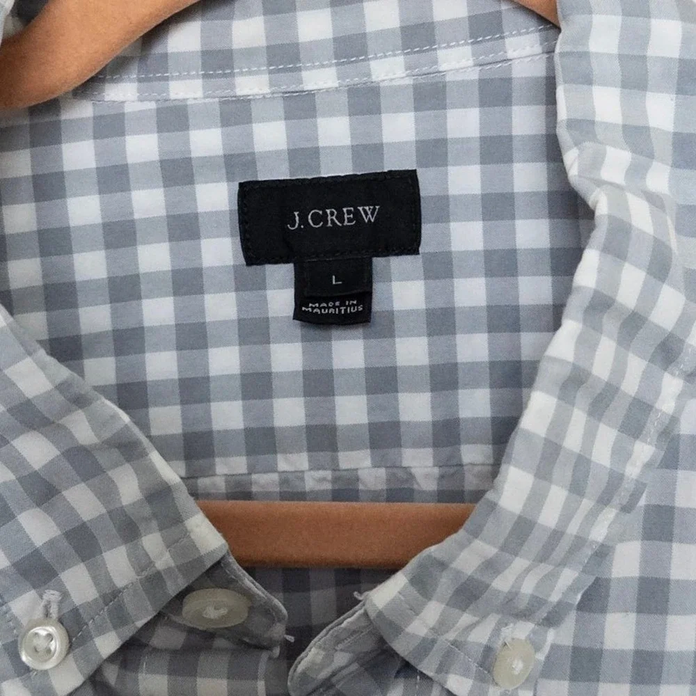 J.Crew Mens Button Down Shirt Size L Gray Plaid Classic Preppy Office Minimalist